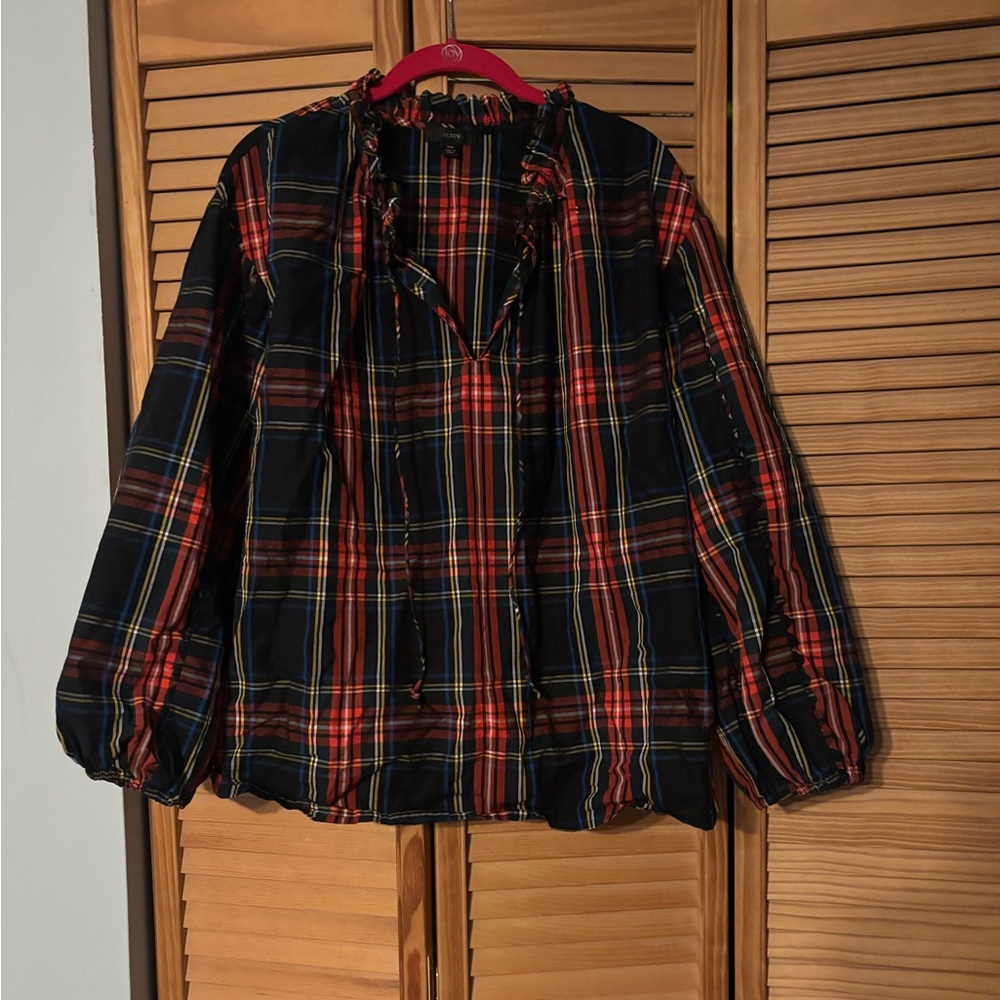 J Crew plaid holiday blouse